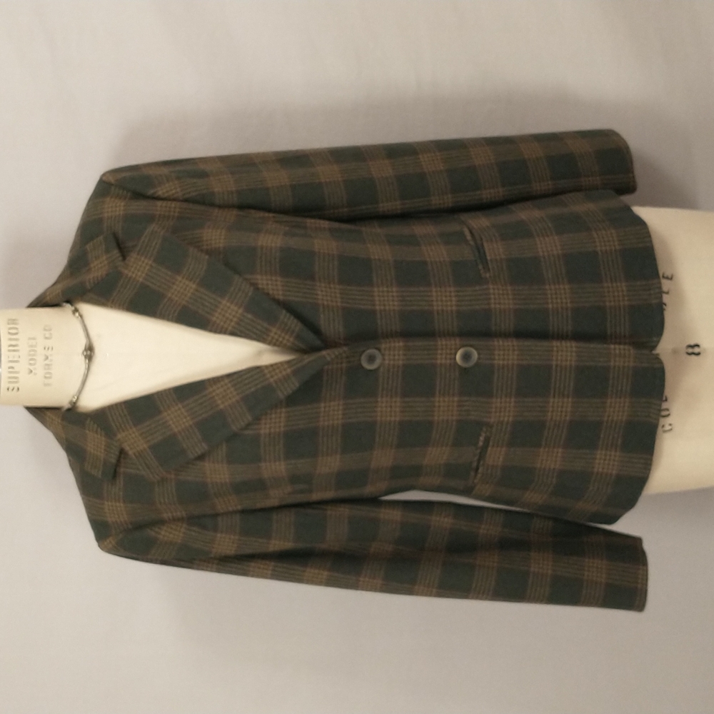 USA Made Wool Plaid Blazer Quality Classic Olive w Tan Tailored Sporting sz12